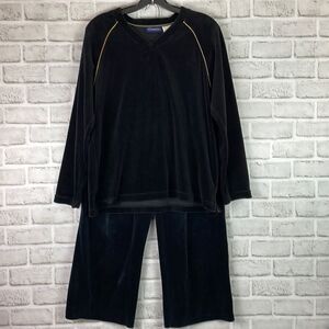 Vintage Catalina Jogging Suit Sweat Suit Velvet Size Medium Black Gold 2 piece